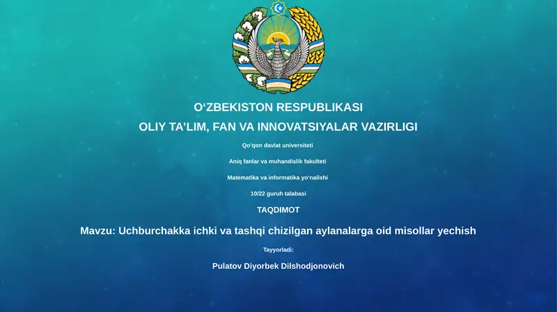 Uchburchakka ichki va tashqi chizilgan aylanalarga oid misollar yechish