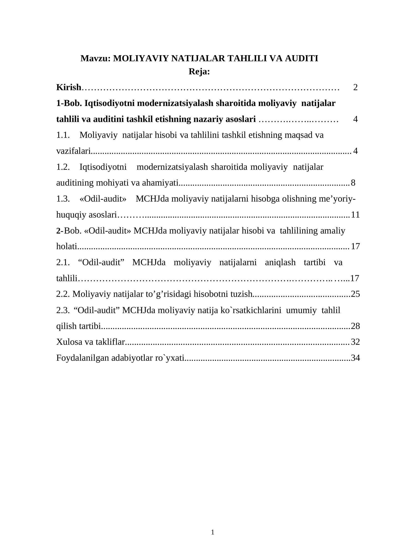 Moliyaviy natijalar tahlili va audit