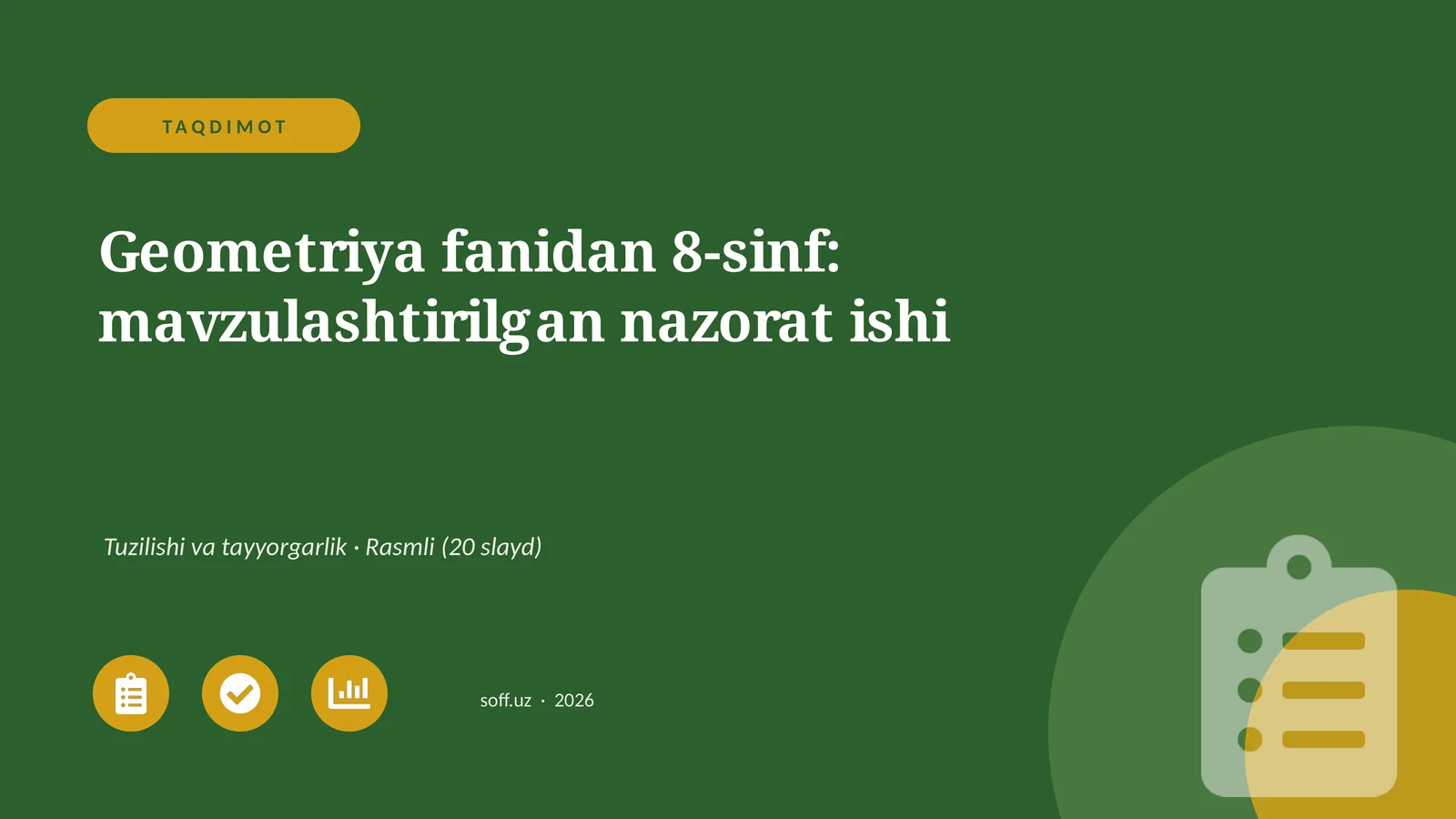 Geometriya fanidan 8-sinf: mavzulashtirilgan nazorat ishi