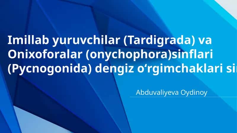 Imillab yuruvchilar (Tardigrada) va  Onixoforalar (onychophora)sinflari (Pycnogonida) dengiz oʻrgimchaklari sinfi