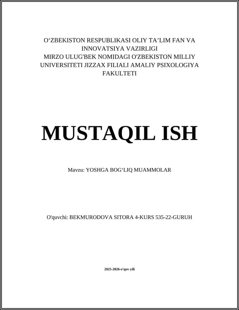 Yoshga Bog‘liq Muammolar