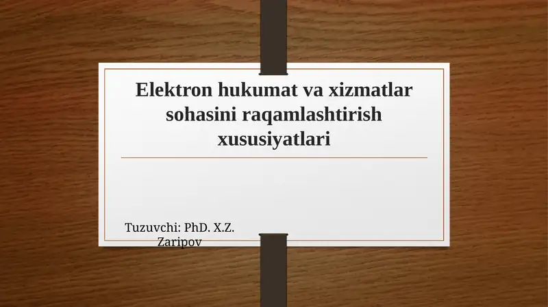 Elektronhukumat va xizmatlar sohasi raqamlashtirish xususiyatlari