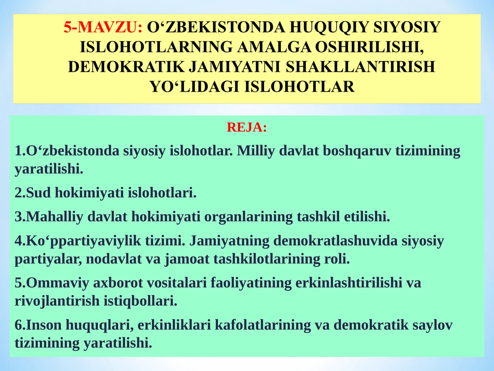 O‘zbekistonda siyosiy islohotlar