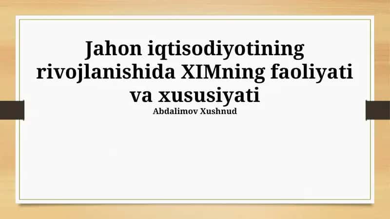 XVJ va global moliyaviy inqirozlar