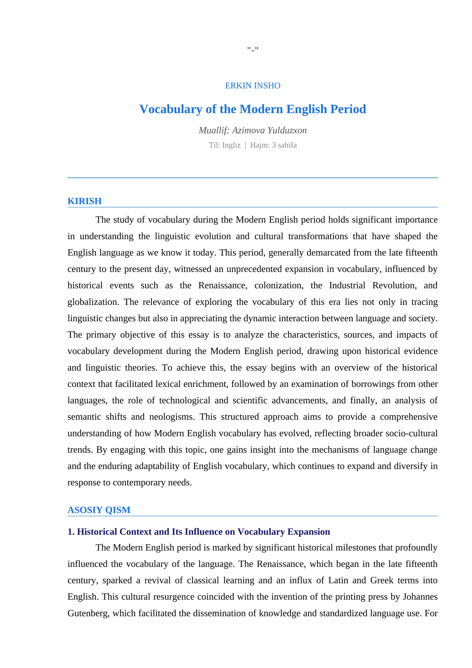 Vocabulary of the Modern English Period