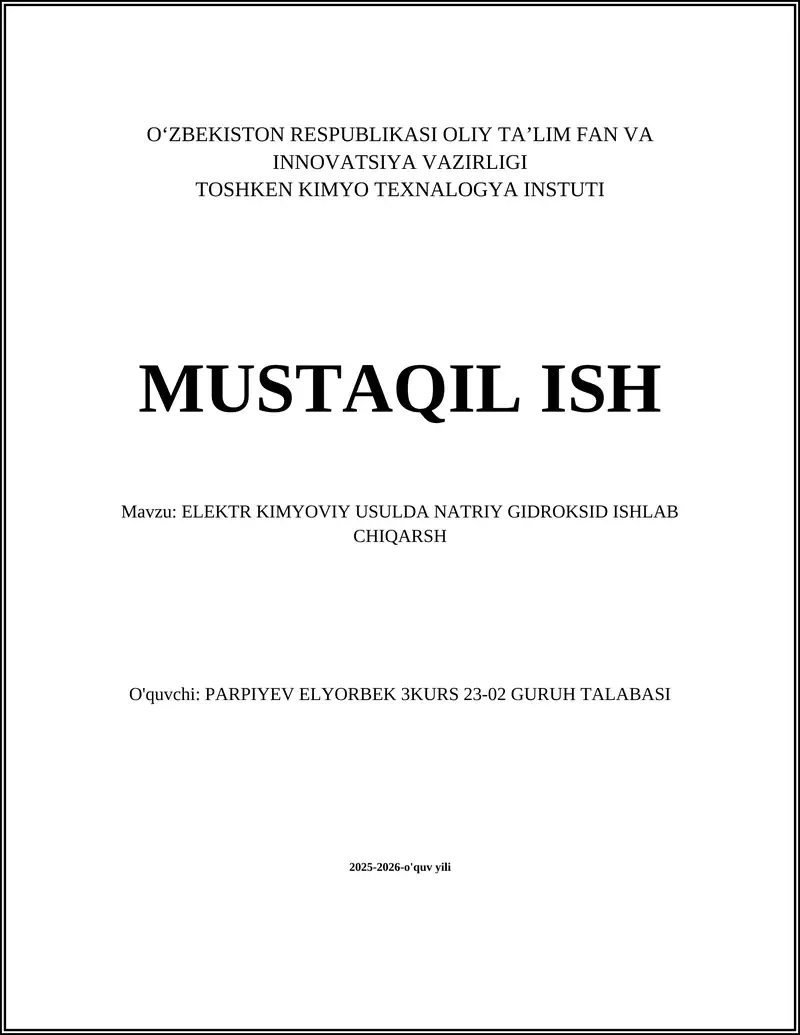 Natriy Gidroksid Ishlab Chiqarish