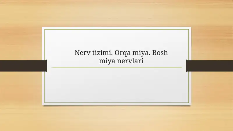 Nerv Tizimi: Orqa Miyan