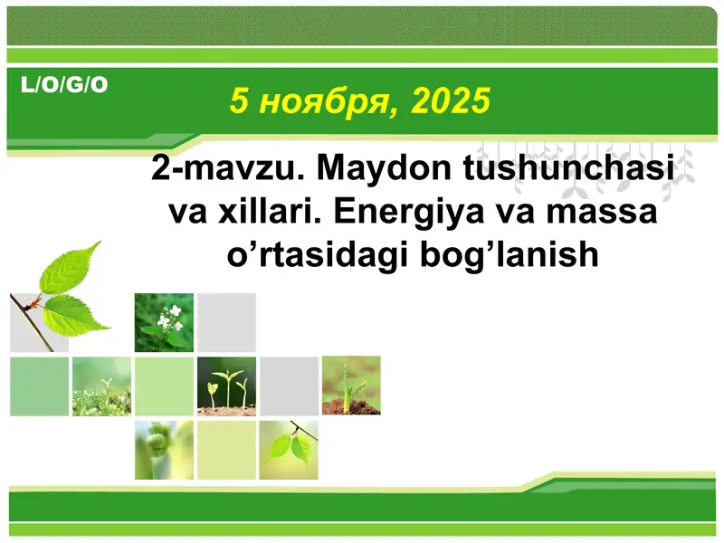 Maydon tushunchasi va xillari. Energiya va massa o’rtasidagi bog’lanish