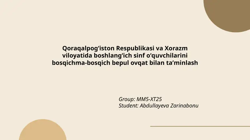 Boshlangʻich sinf oʻquvchilarini ovqat taʼminlash