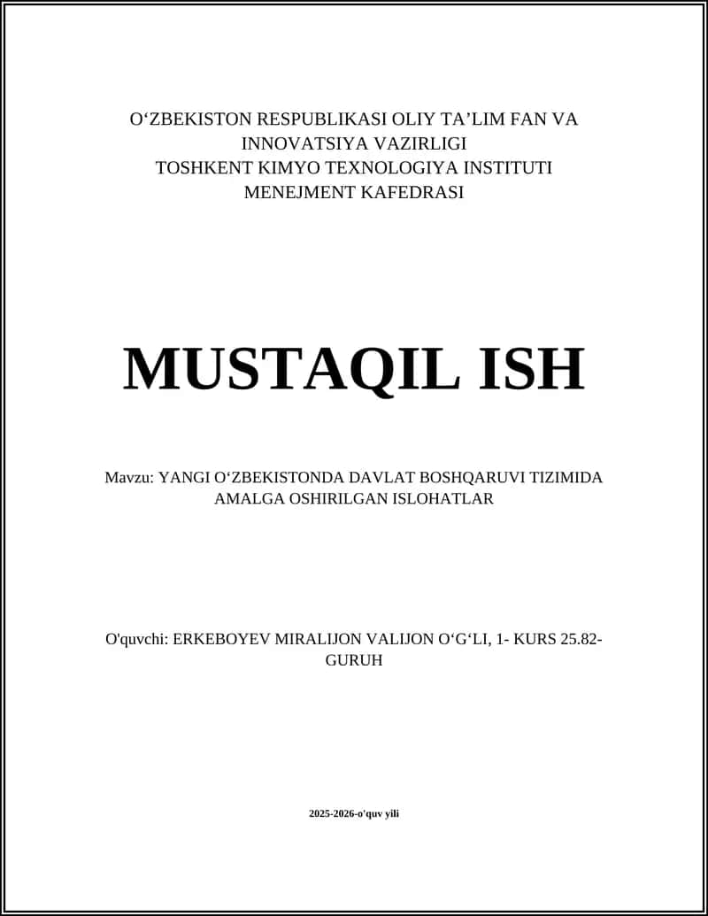 Yangi Oʻzbekistonda Davlat Boshqaruv Tizimida Islohatlar