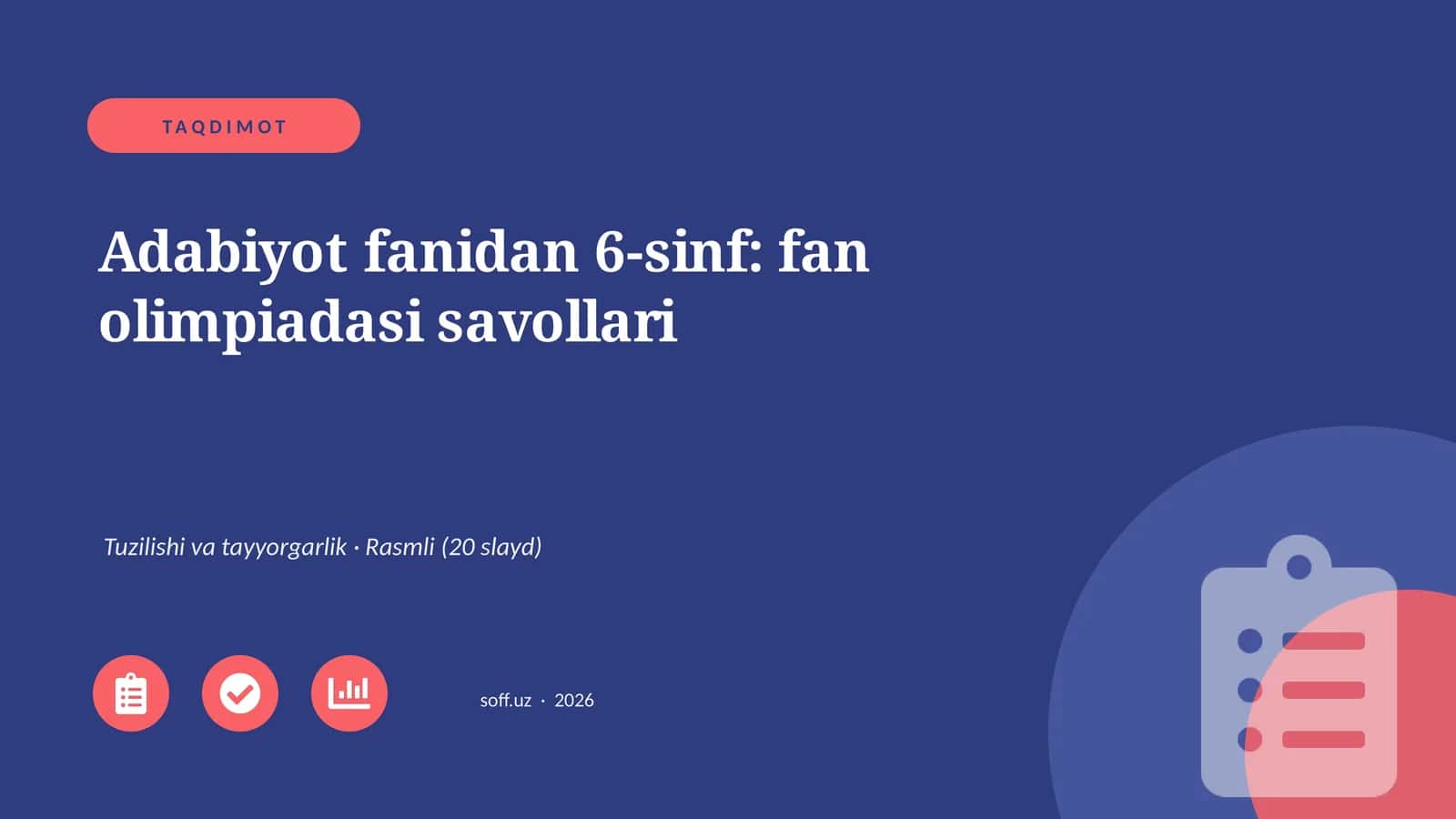 Adabiyot fanidan 6-sinf: fan olimpiadasi savollari