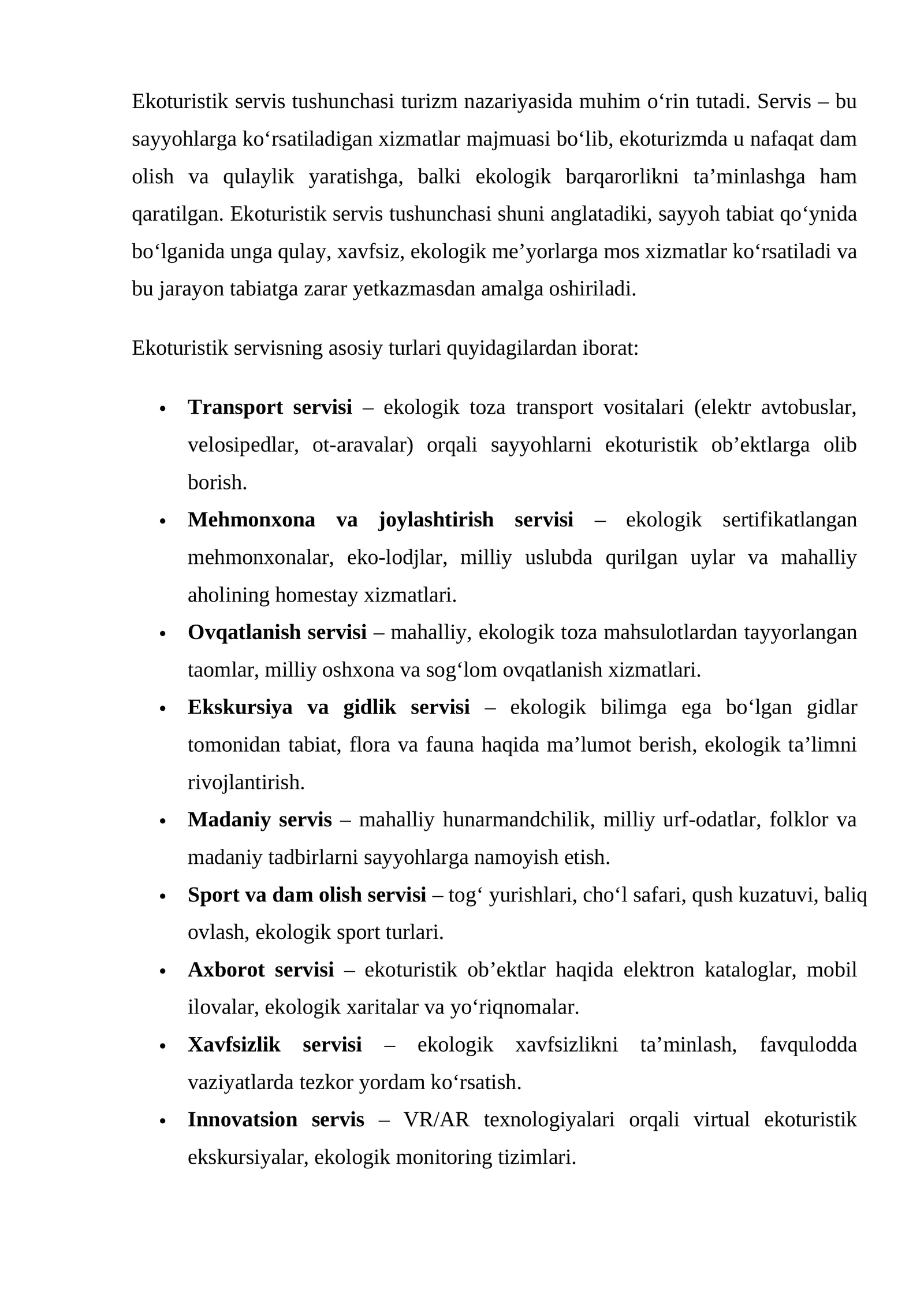Ekoturistik servislar