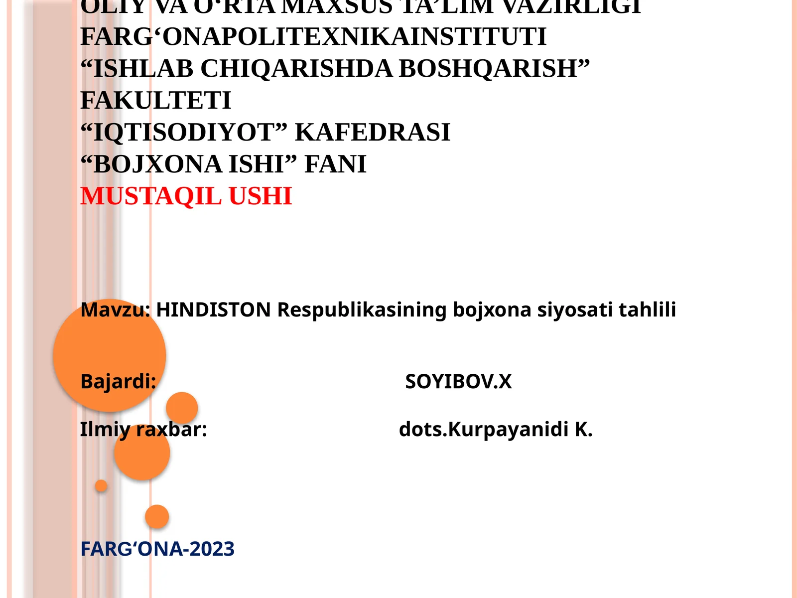 HINDISTON Respublikasining bojxonasiyosati tahlili