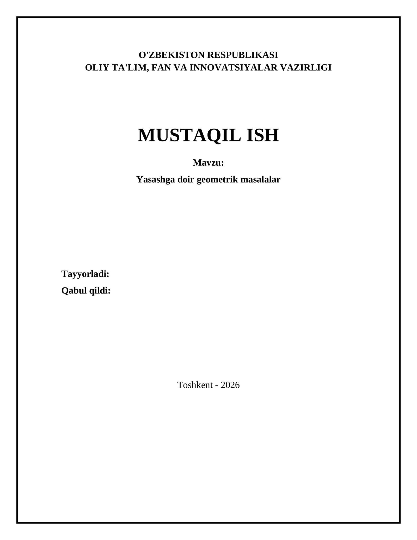 Yasashga doir geometrik masalalar