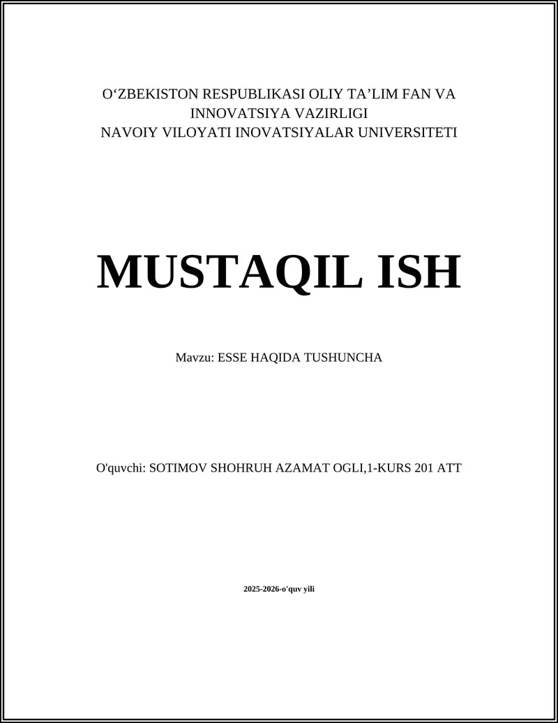 ESSE HAQIDA TUSHUNCHA