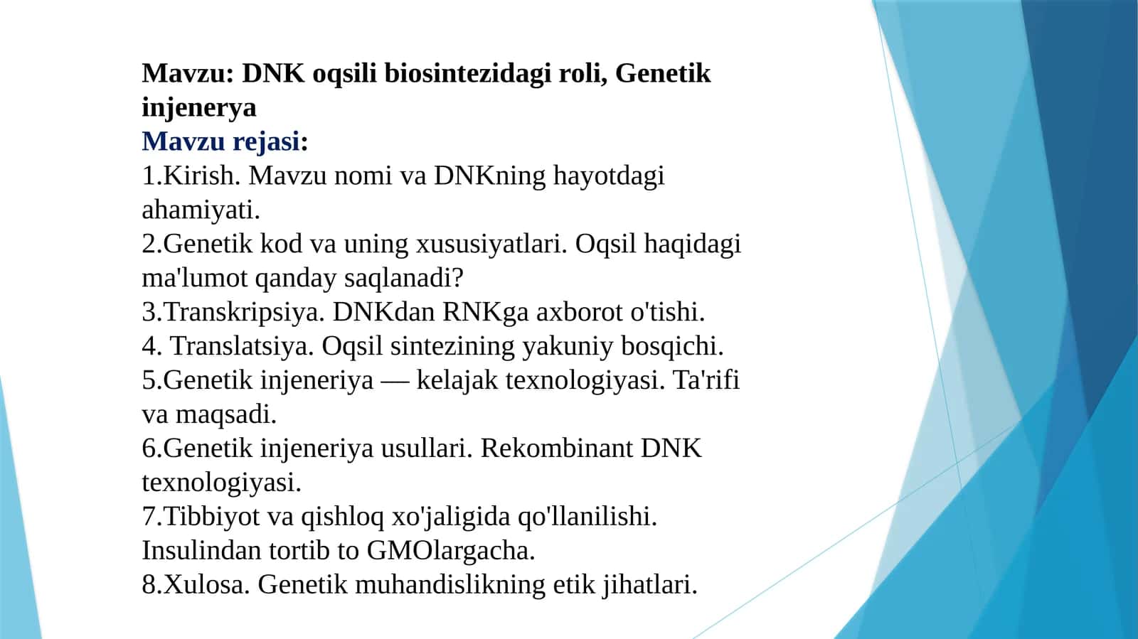 DNK oqsili biosintezidagi roli, Genetik injenerya taqdimot