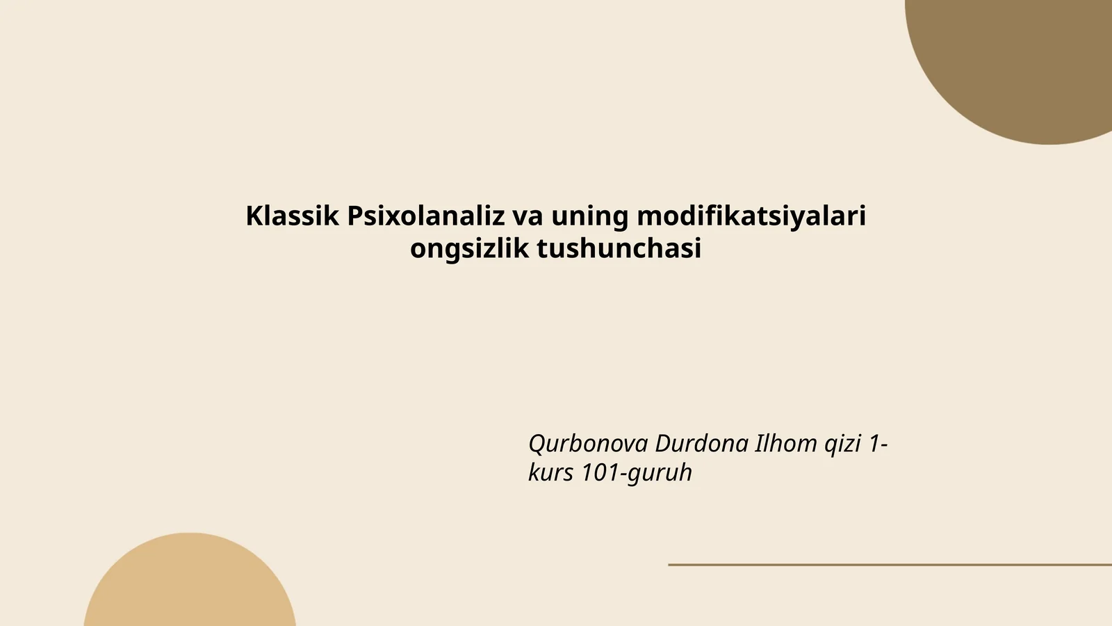 Klassik Psixolanaliz va uning modifikatsiyalari ongsizlik tushunchasi