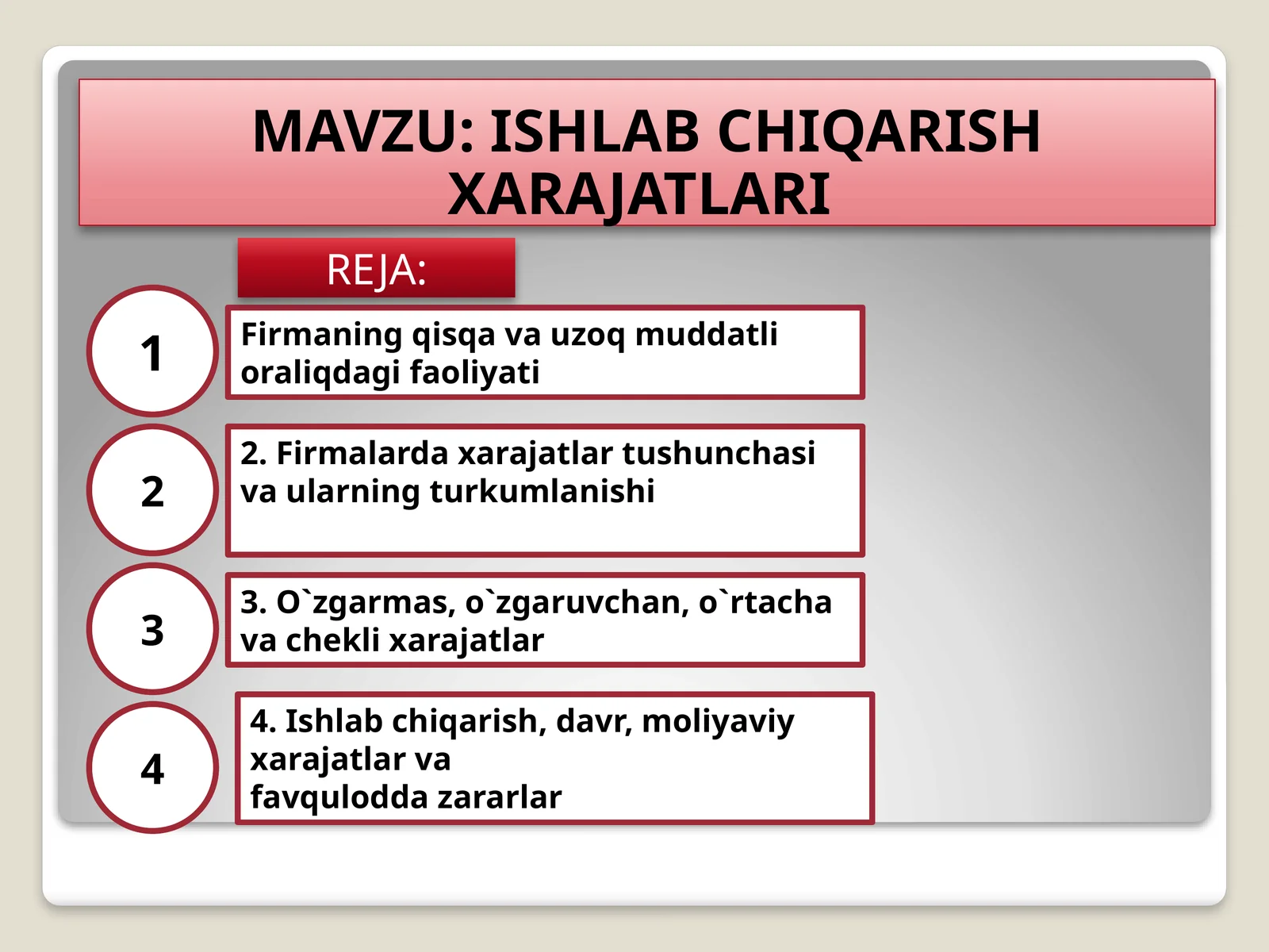 ISHLAB CHIQARISH XARAJATLARI