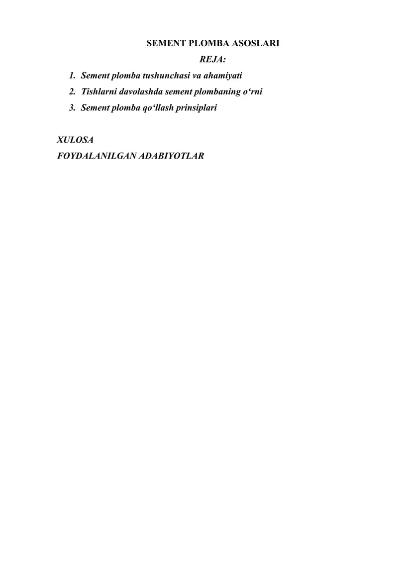 SEMENT PLOMBA ASOSLARI