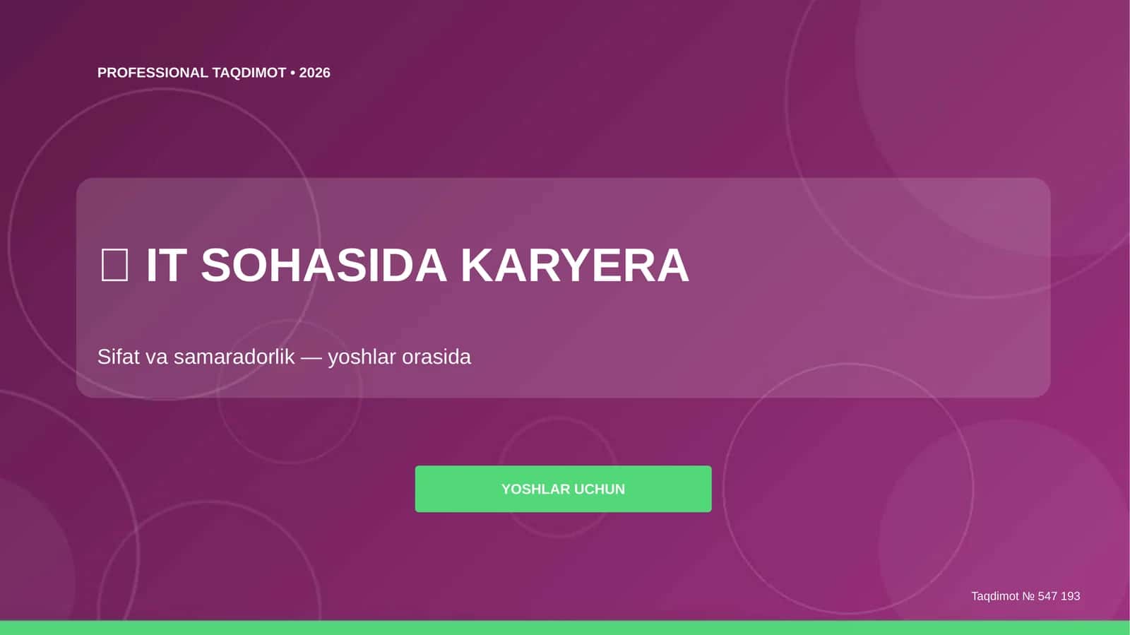 IT sohasida karyera: sifat va samaradorlik (yoshlar orasida)