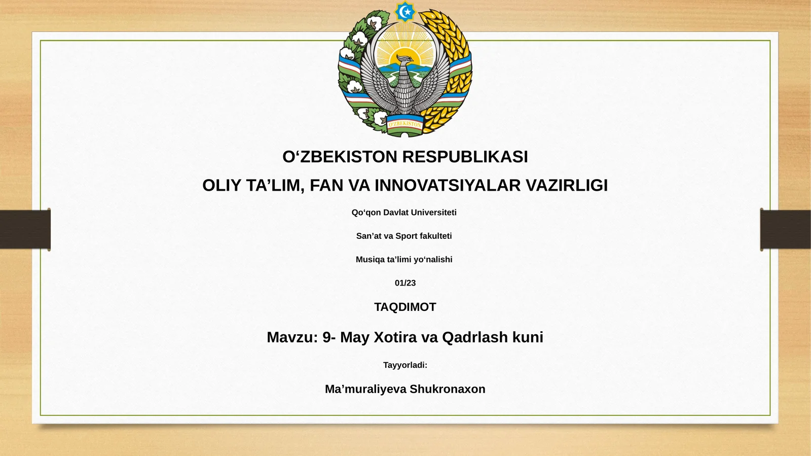 9- May Xotira va Qadrlash kuni