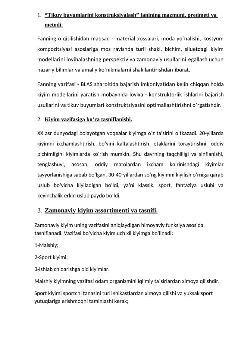 Tikuv buyumlarini konstruksiyalash