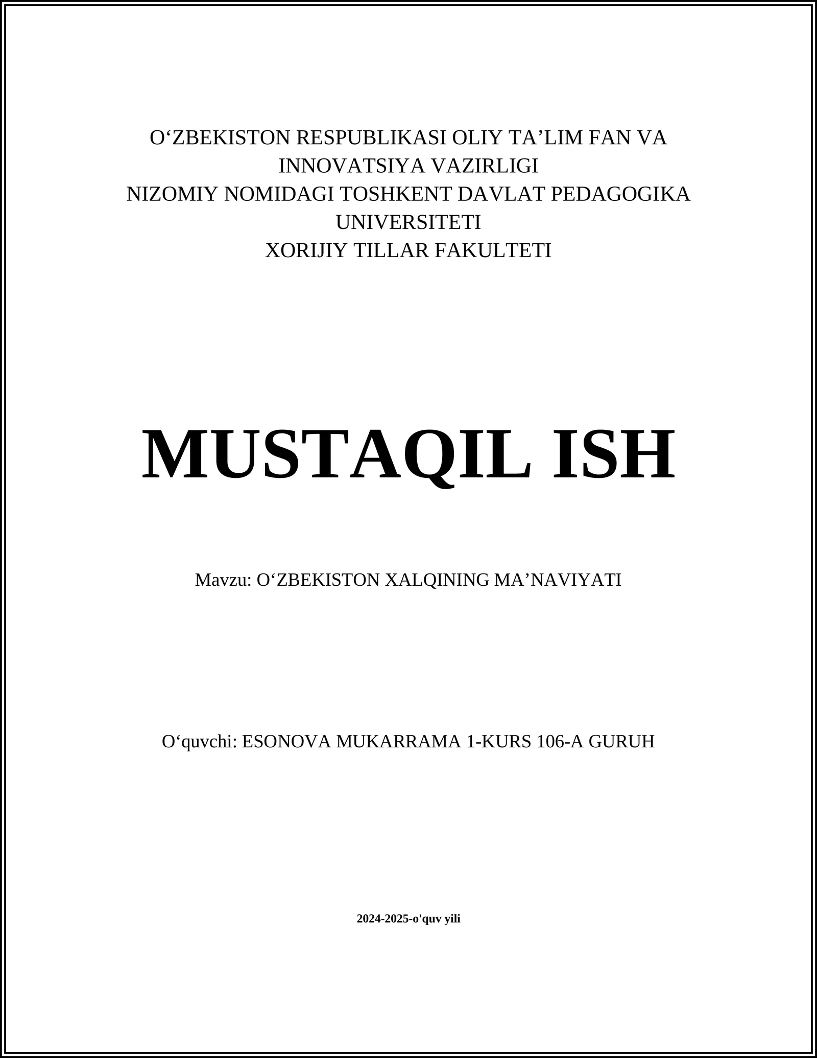 O'zbekiston Xalqining Ma'naviyati