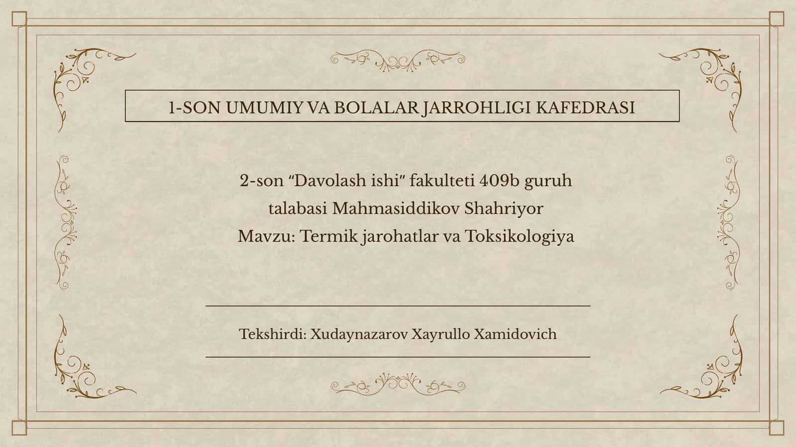 Termikjarohatlar va Toksikologiya