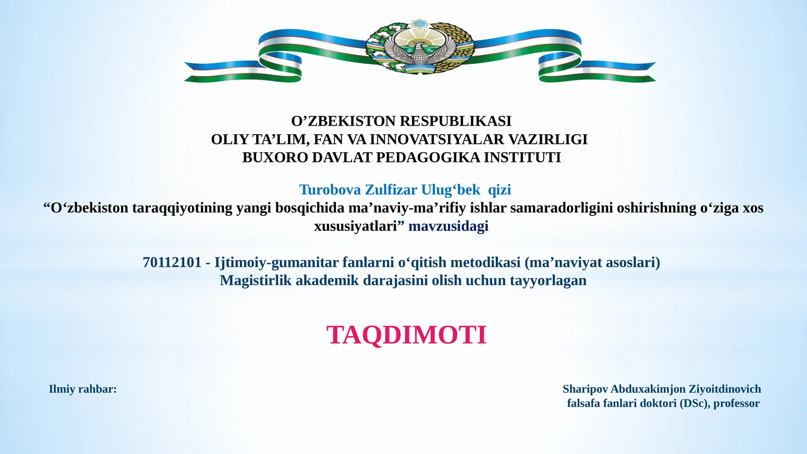 O‘zbekiston taraqqiyotining yangi bosqichida ma’naviy-ma’rifiy ishlar samaradorligini oshirishning o‘ziga xos xususiyatlari