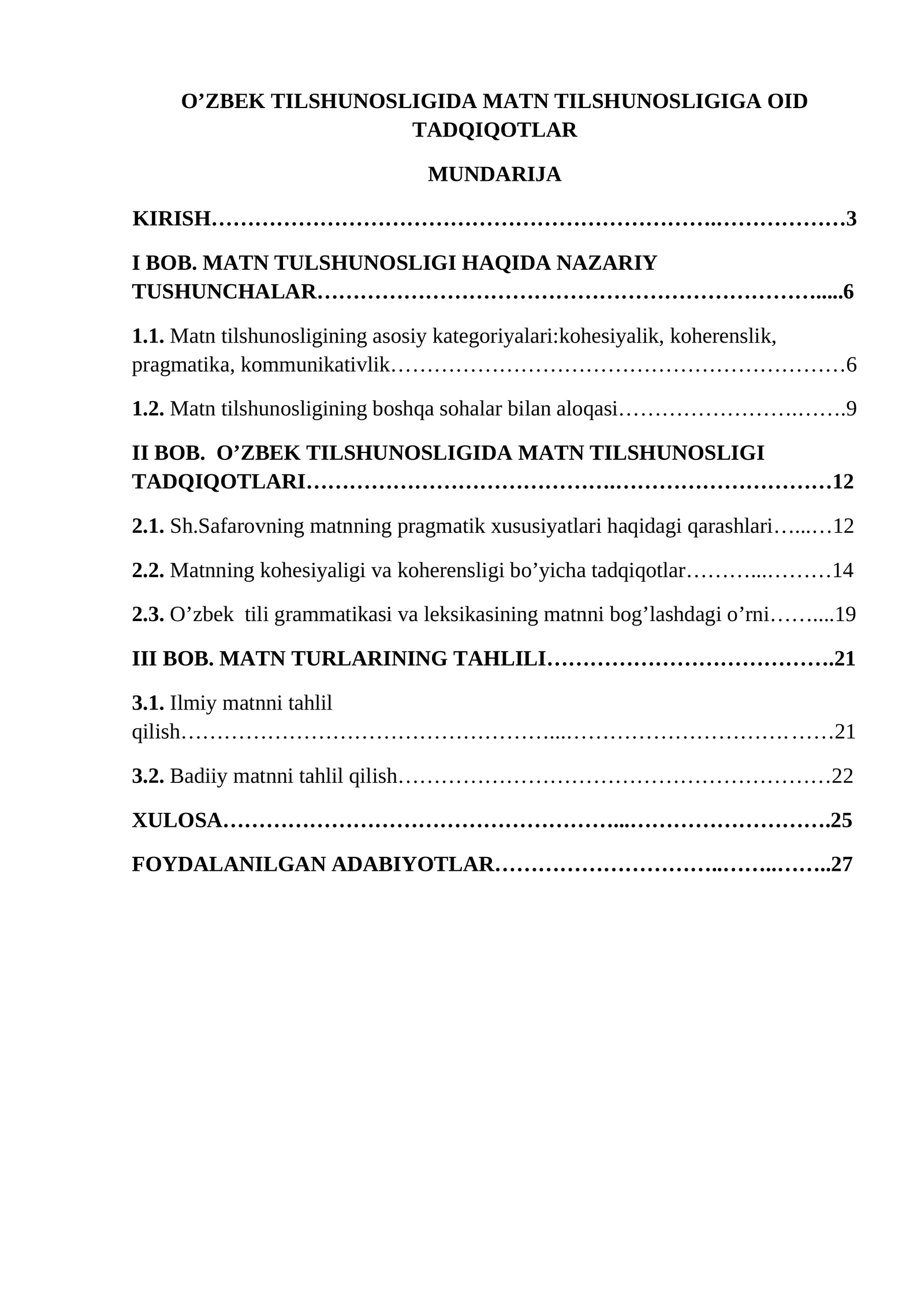 O’ZBEK TILSHUNOSLIGIDA MATN TILSHUNOSLIGIGA OID TADQIQOTLAR