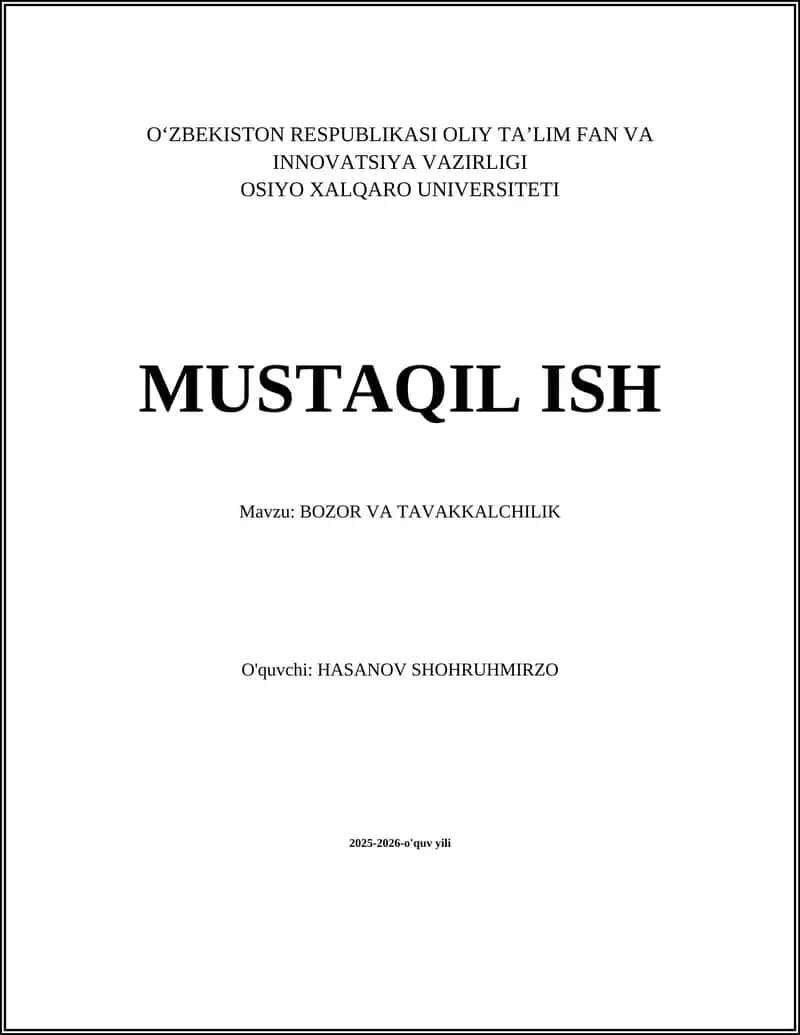 BOZOR VA TAVAKKALCHILIK