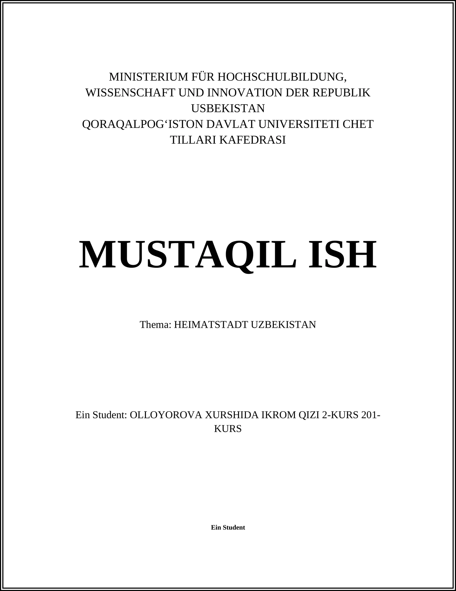 MUSTAQIL ISH: HEIMATSTADT UZBEKISTAN