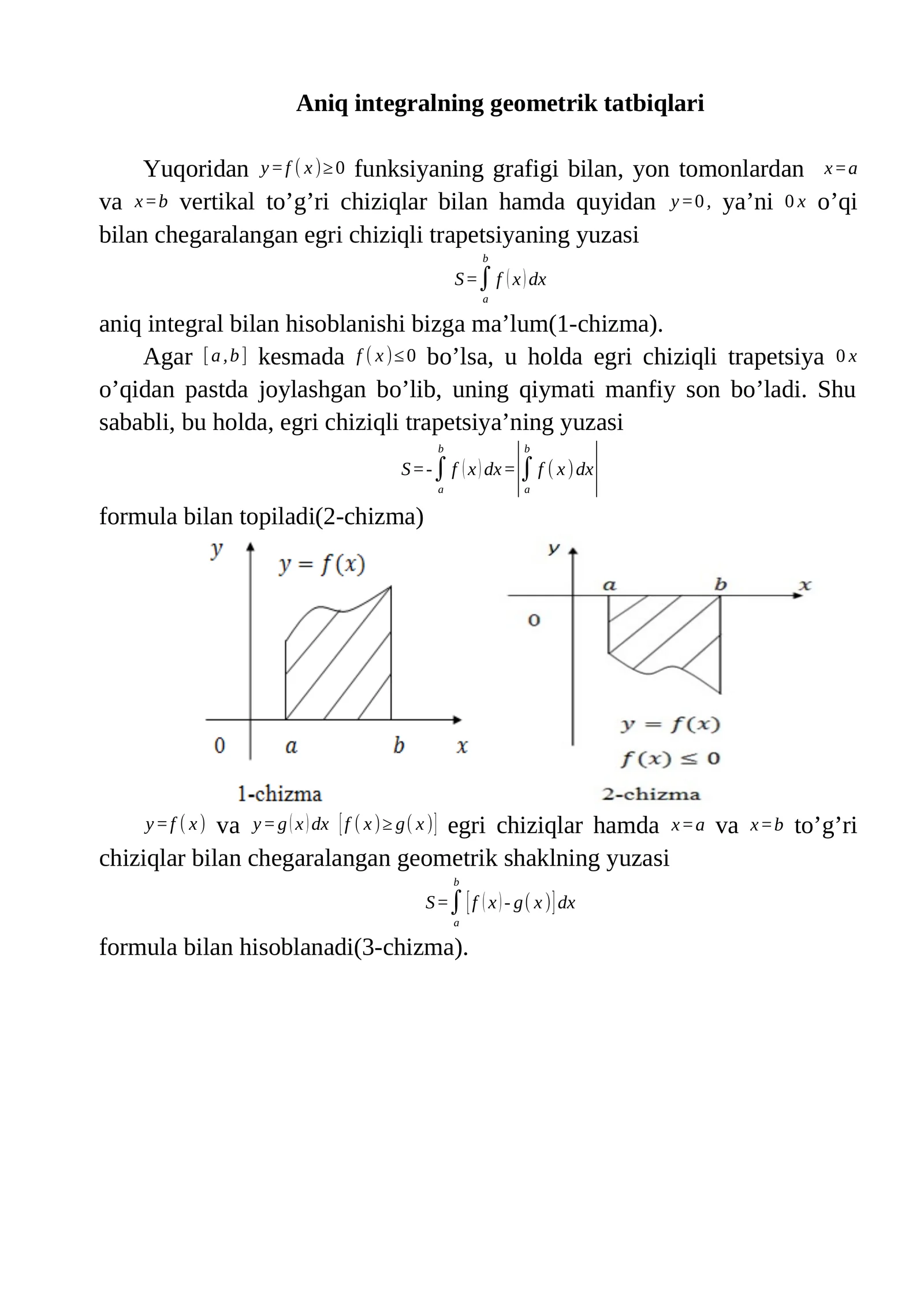 Aniq integralning geometrik tatbiqlari