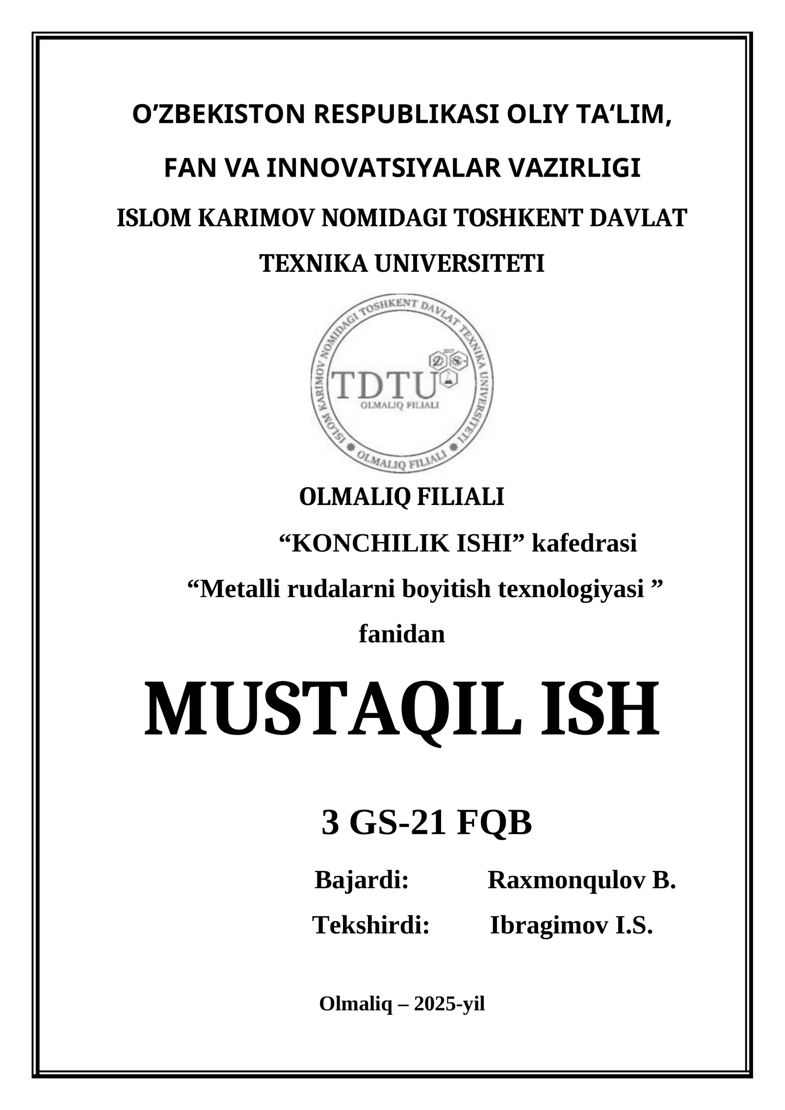 Metalli rudalarni boyitish texnologiyasi
