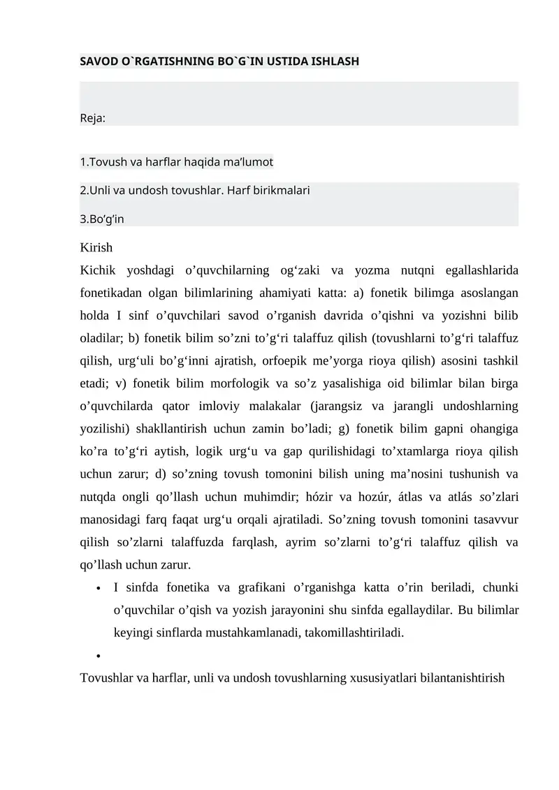 SAVOD O`RGATISHNING BO`G`IN USTIDA ISHLASH