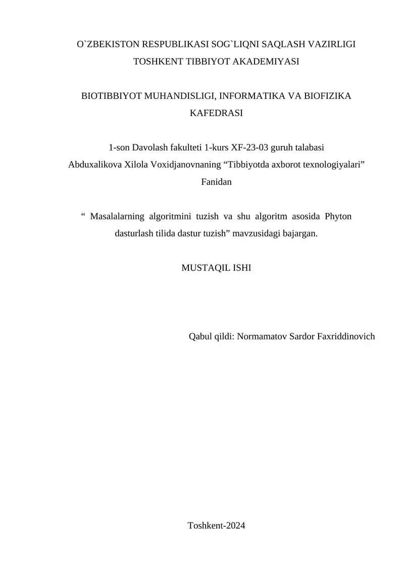 Tibbiyotda axborot texnologiyalari