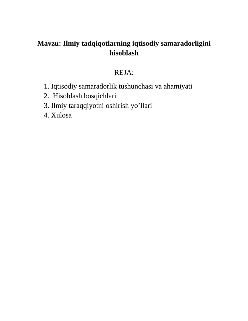 Ilmiy tadqiqotlarning iqtisodiy samaradorligini hisoblash