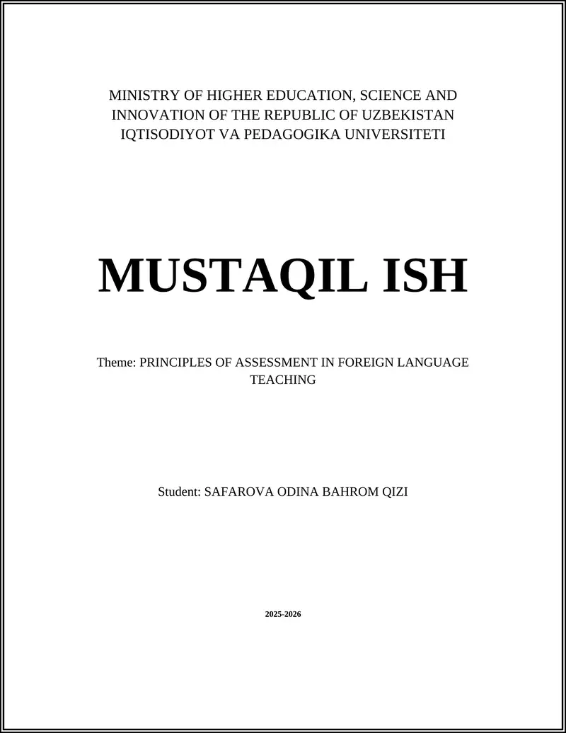 PRINCIPLES OF ASSESSMENT IN FOREIGN LANGUAGE TEACHING