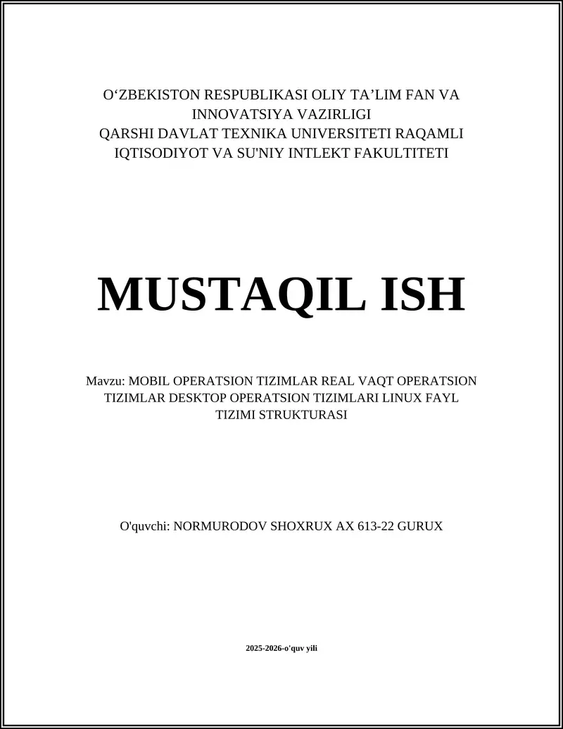 Mobil operatsion tizimlar arxitekturasi (Android va iOS)
