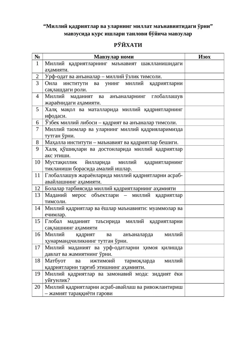 Миллий қадриятлар ва уларнинг миллат маънавиятидаги ўрни