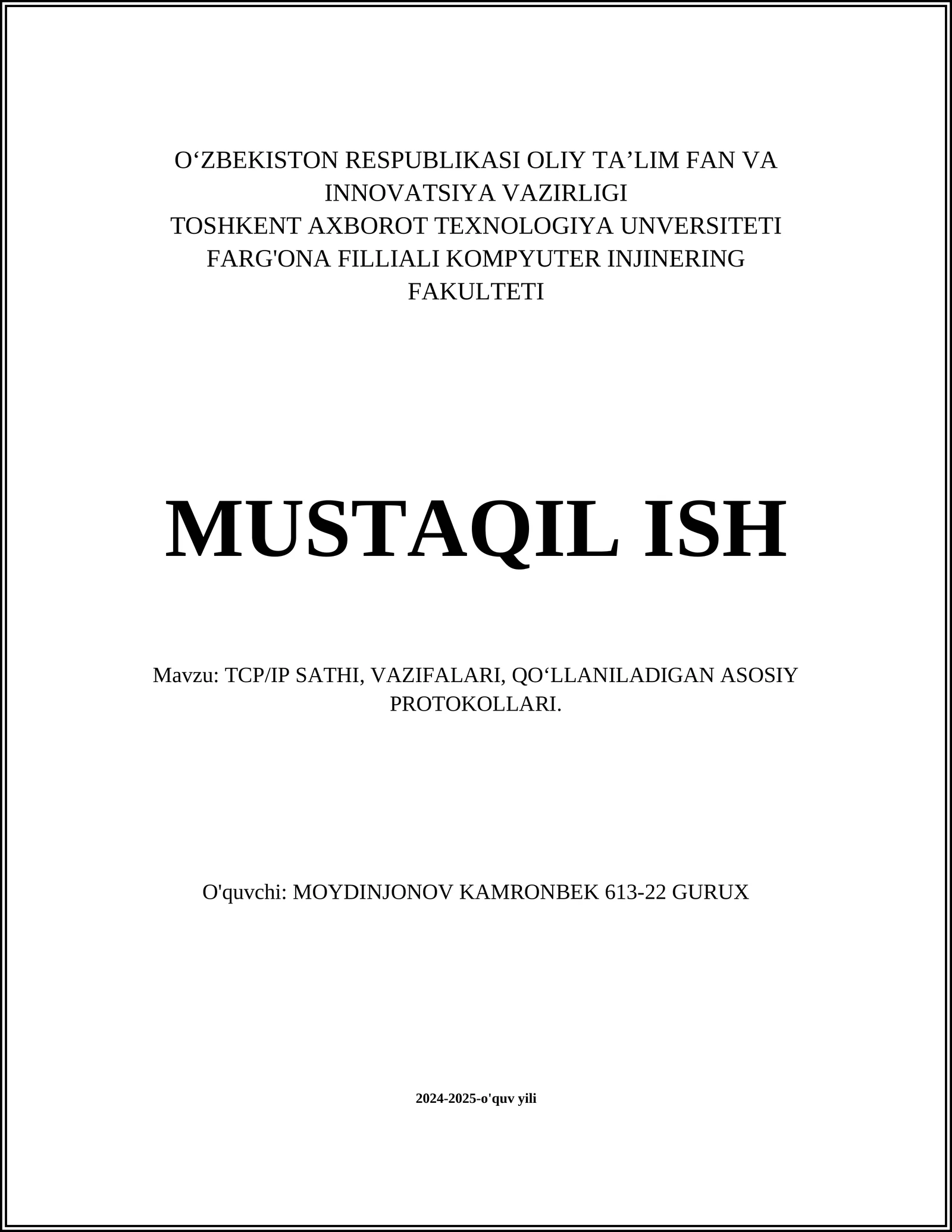 TCP/IP tarmoq modeli asoslari