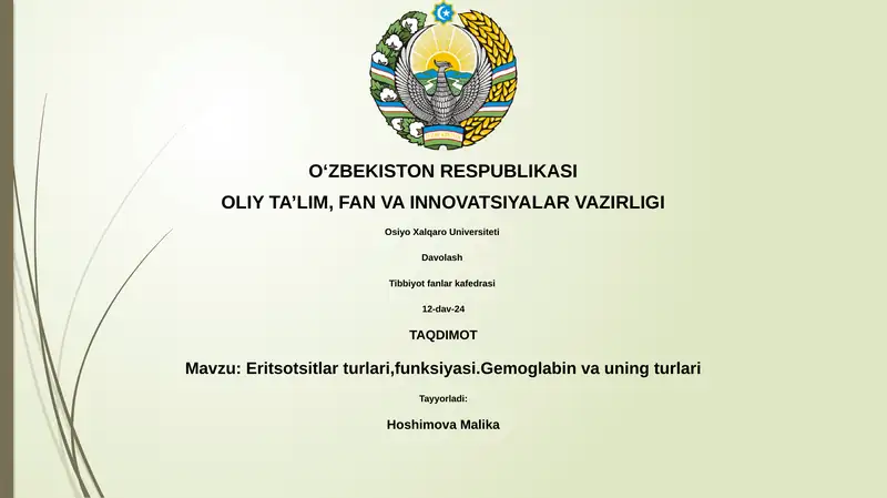 Eritsotsitlar turlari, funksiyasi.Gemoglabin va uning turlari