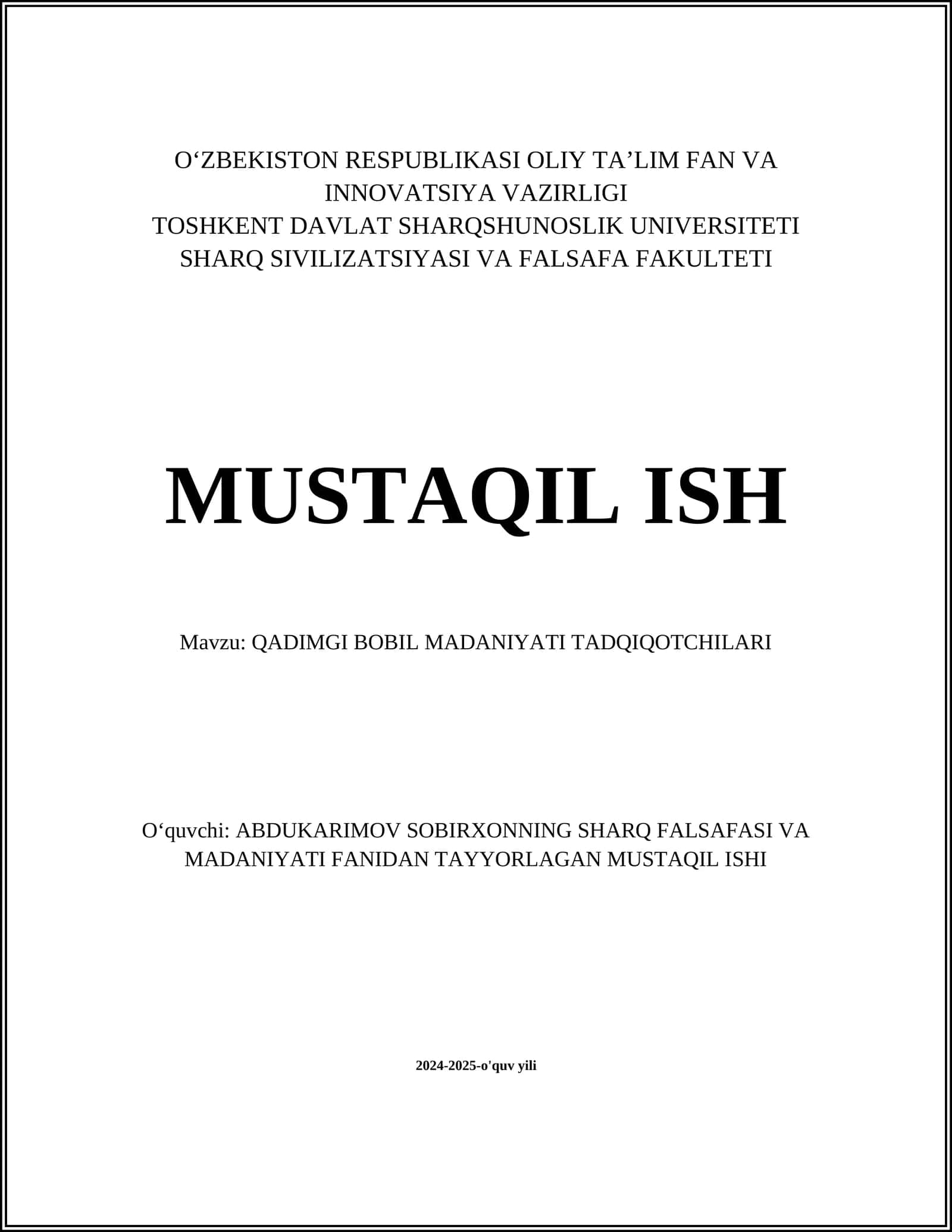 QADIMGI BOBIL MADANIYATI TADQIQOTCHILARI