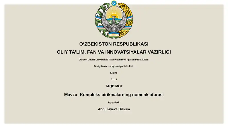 Kompleks birikmalarning nomenklaturasi
