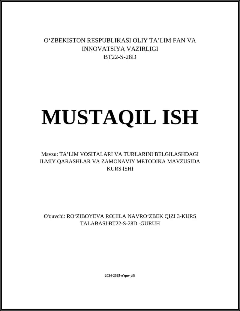 Ta'lim vositalarining ilmiy asoslari
