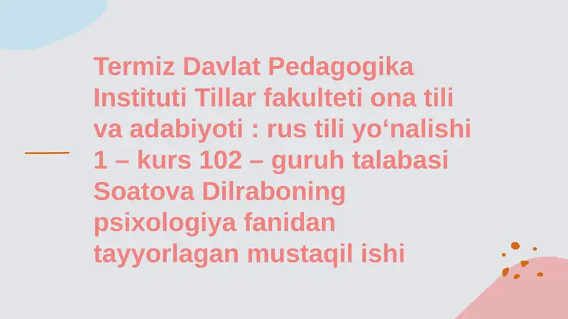 Maktabgacha yoshdagi bolalarning bilish jarayonlari tushunchasi