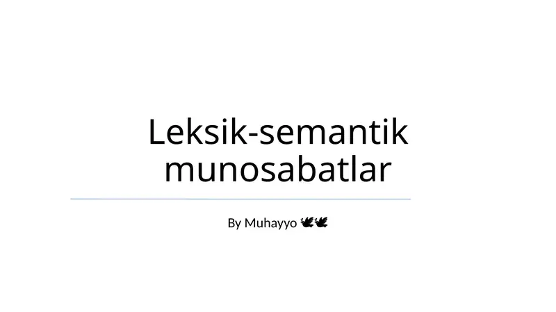 Leksik-semantik munosabatlar