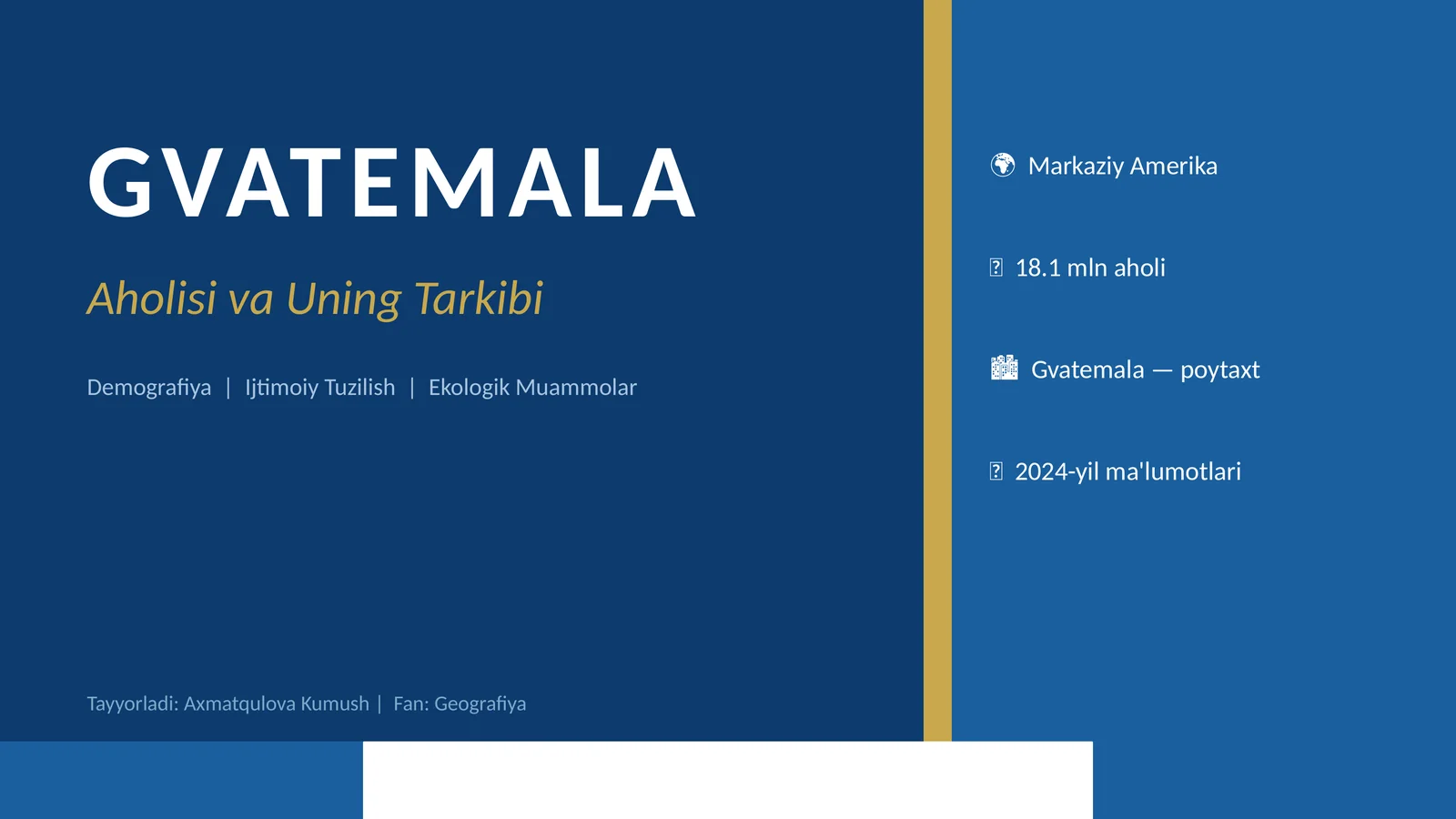 Gvatemala. Aholisi va Uning Tarkibi