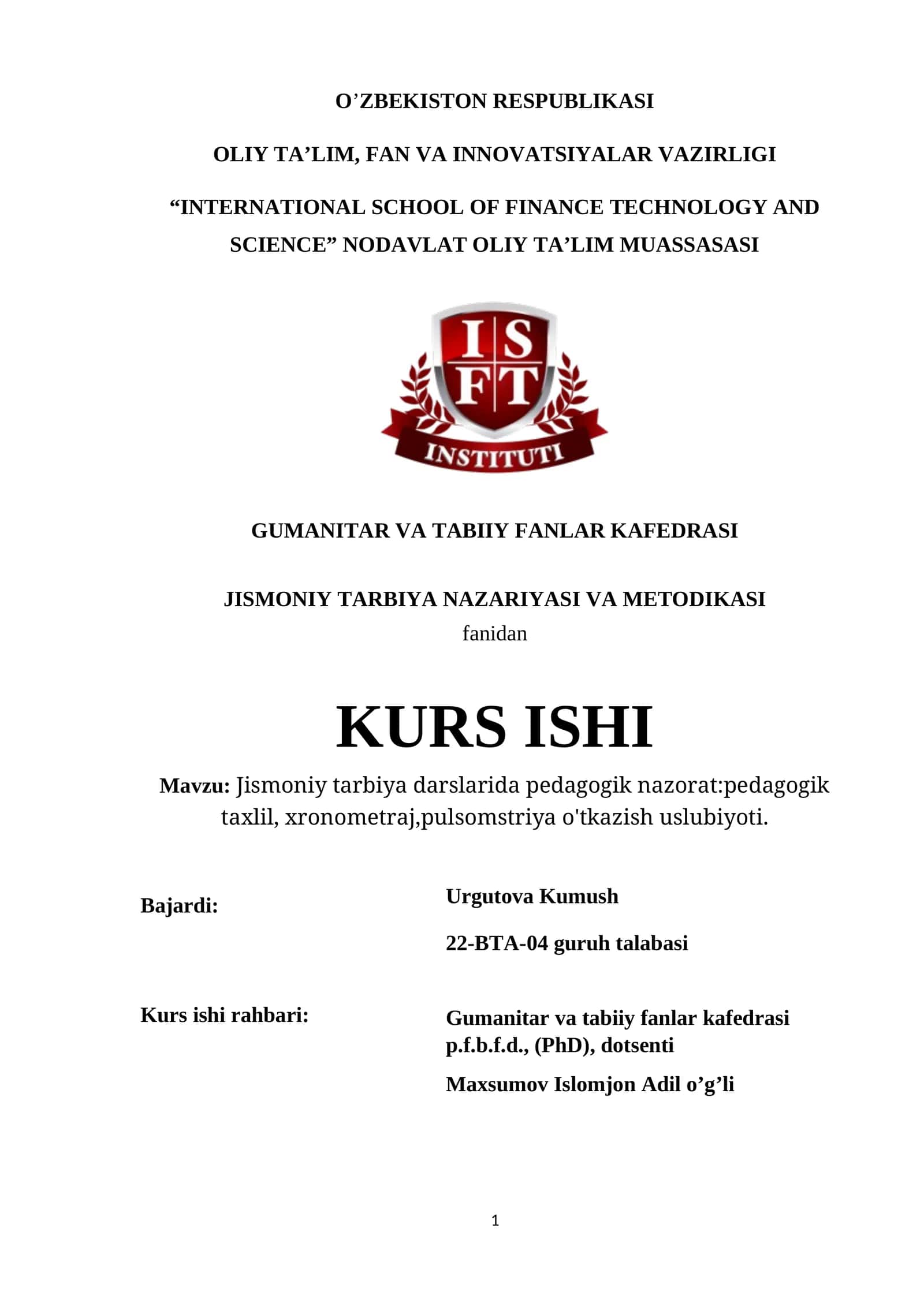 Jismoniy tarbiya darslarida pedagogik nazorat