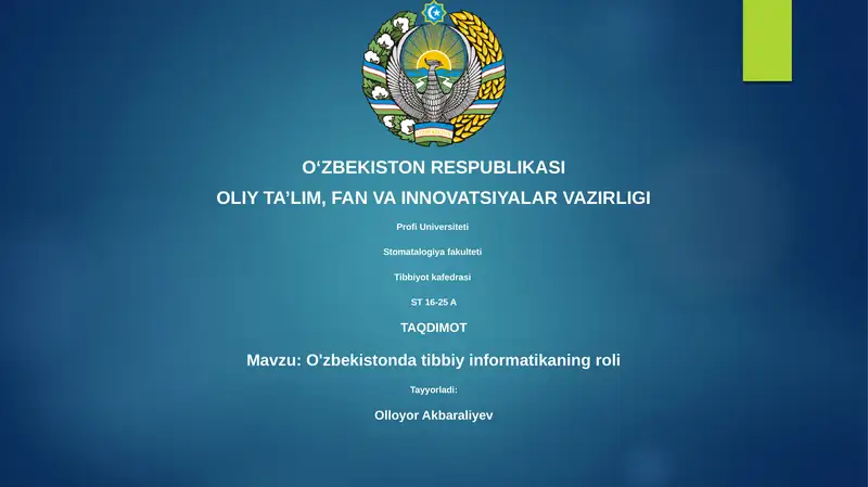 O'zbekistonda tibbiy informatikaning roli